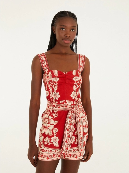 FARM Rio Dresses & Skirts - FARM Rio Red and Cream Floral Tie-Waist Dress